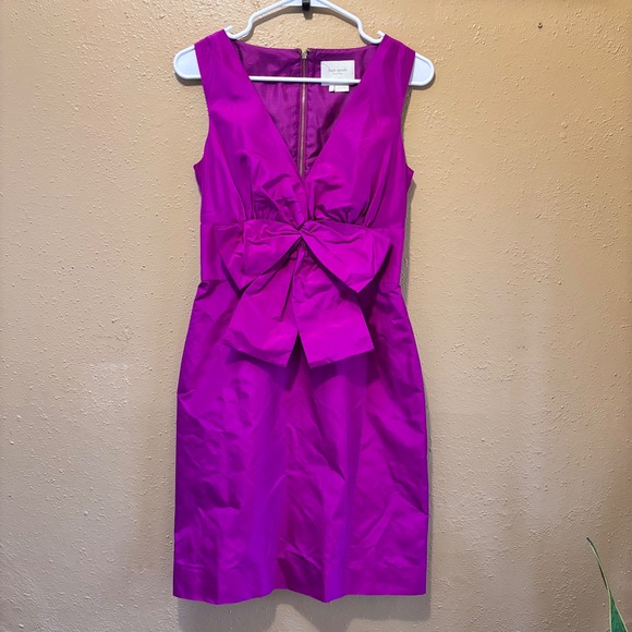 Kate Spade New York Fuchsia Pink Bow V Neck Sleeveless Sheath Dress Size 2 NWOT - Picture 2 of 10